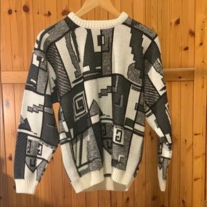 B&W retro pattern knit sweater!!